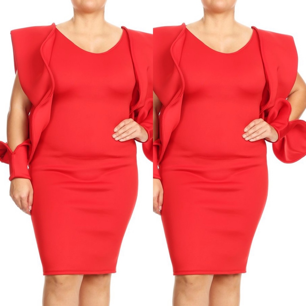 Wide cuff long sleeve dress(Plus)